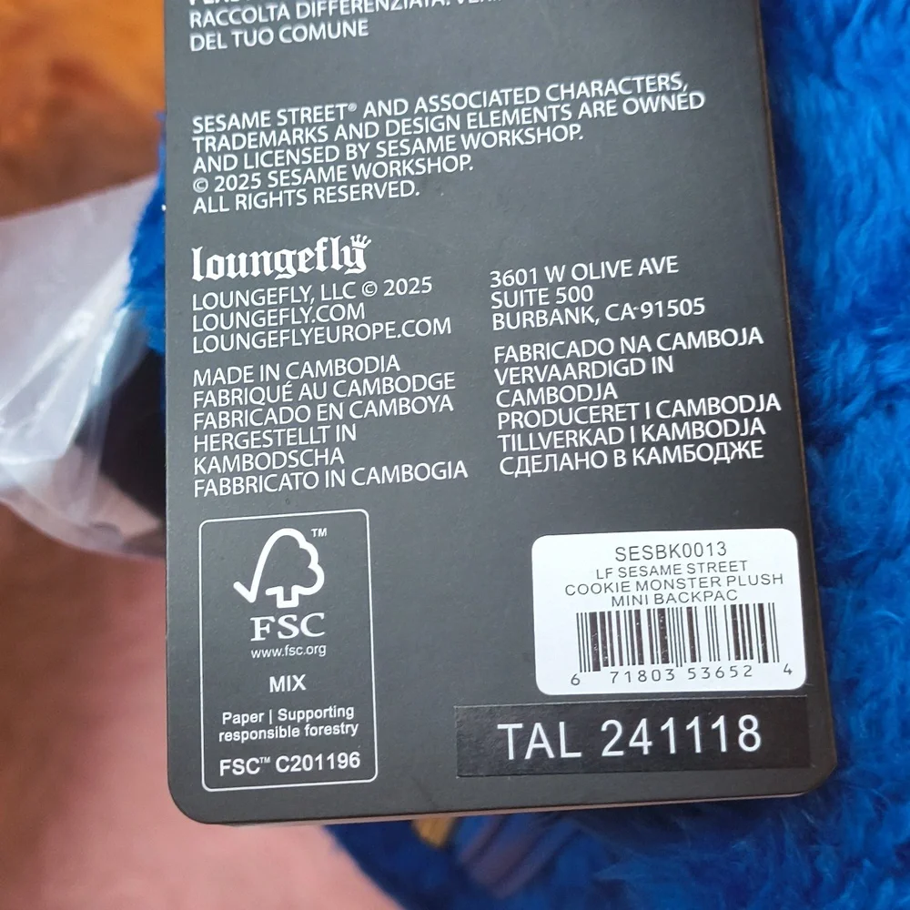 Loungefly Blue Cookie Monster Mimi back Pack Disney